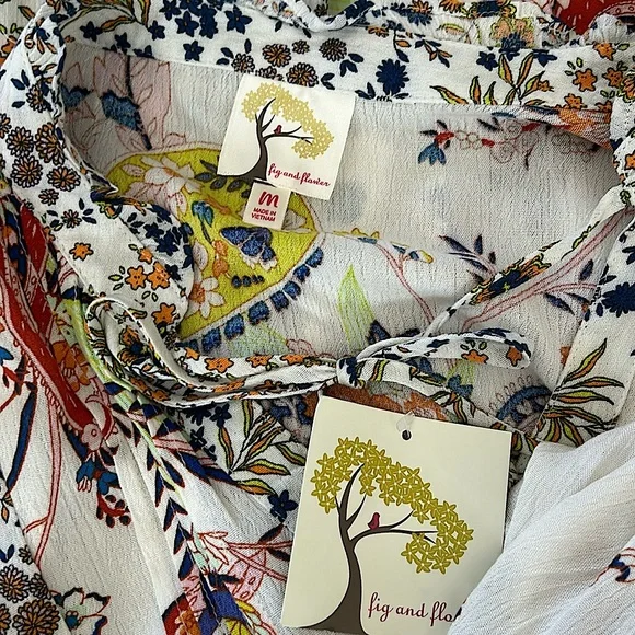 Fig and Flower NWT Boho Cream Floral 3/4 Sleeve Uneven Hem Dress **Size M** 🌸🌺 - Picture 5 of 5